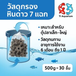 วัสดุกรองรูปดาว 7 แฉก มีรูตรงกลาง เนื้อหยาบพรุน ช่วยเพิ่มพื้นที่ผิวให้จุลินทรีย์เกาะตัว สินค้าพร้อมจัดส่ง